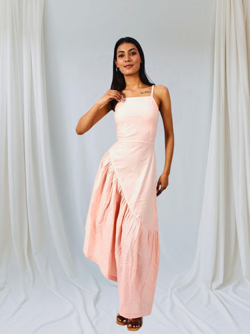 Blush Breeze Asymmetrical Maxi Dress