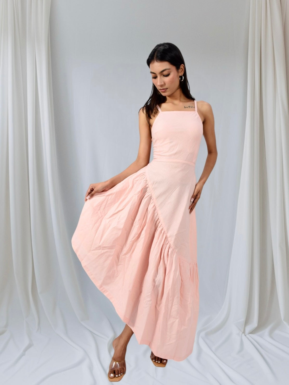 Blush Breeze Asymmetrical Maxi Dress