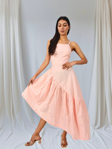 Blush Breeze Asymmetrical Maxi Dress