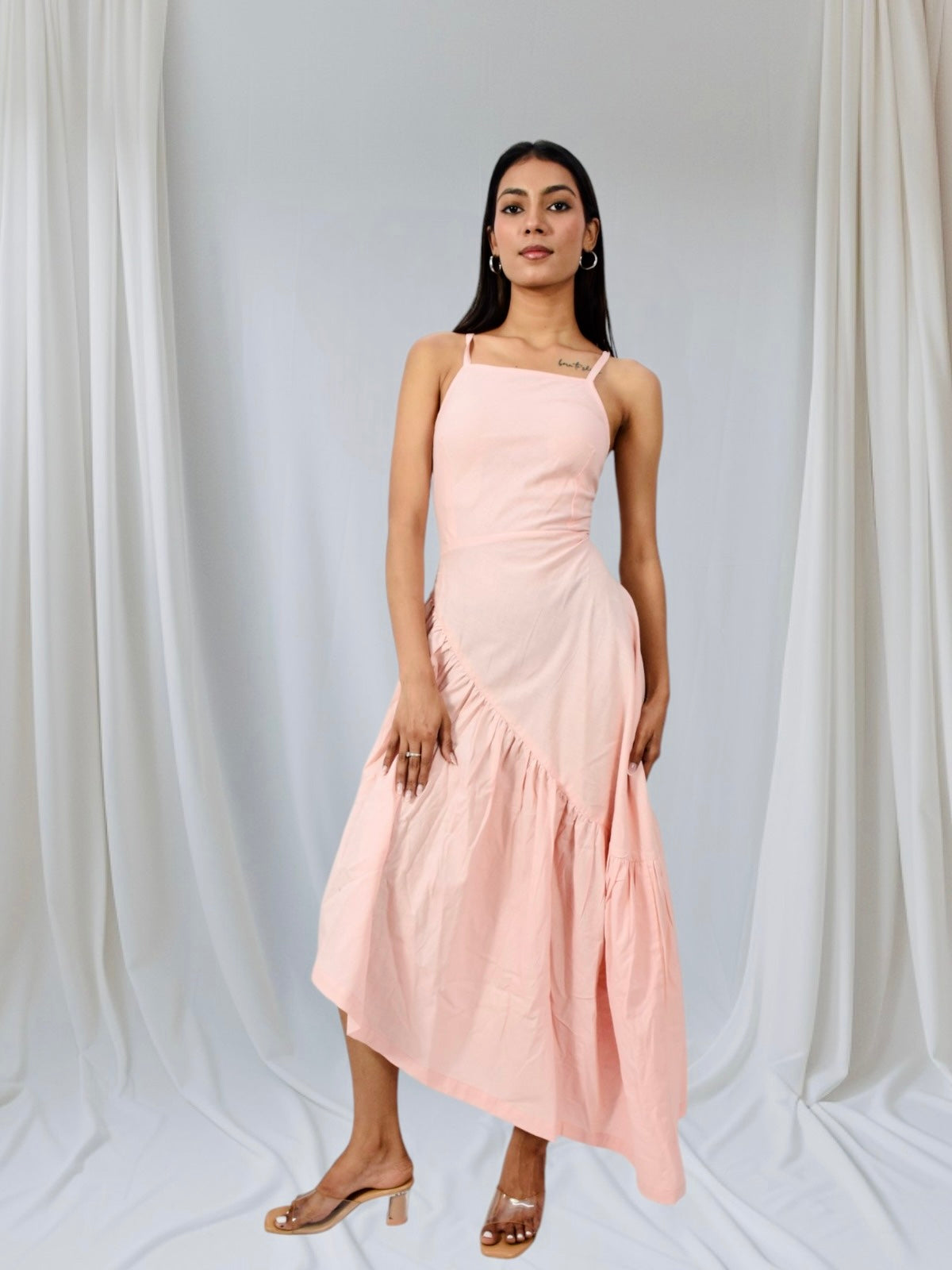 Blush Breeze Asymmetrical Maxi Dress
