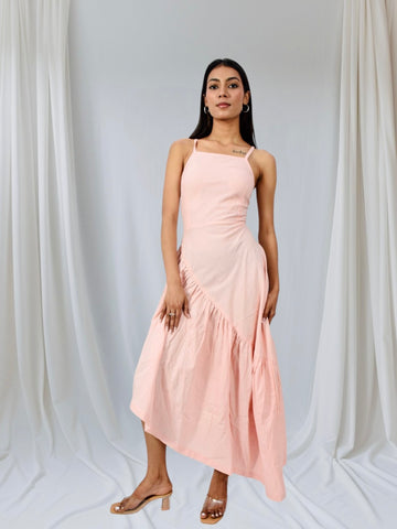 Blush Breeze Asymmetrical Maxi Dress