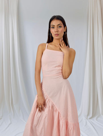 Blush Breeze Asymmetrical Maxi Dress