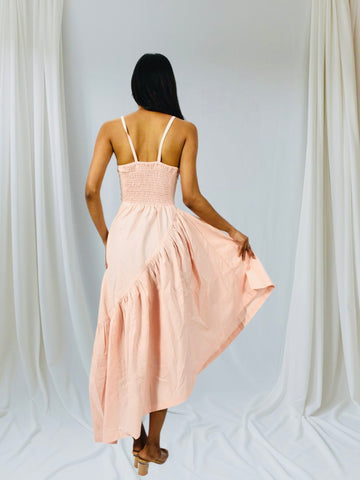Blush Breeze Asymmetrical Maxi Dress
