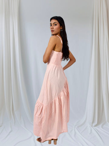 Blush Breeze Asymmetrical Maxi Dress