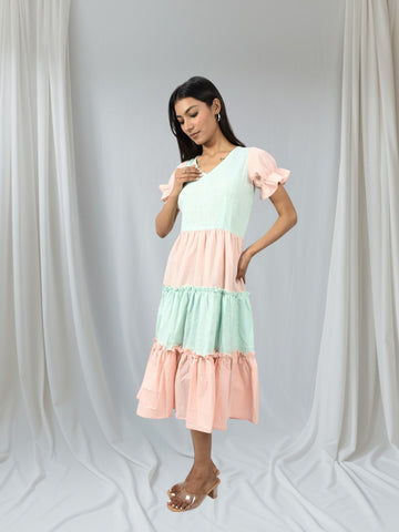 Peach Mint Tiered Ruffle Dress