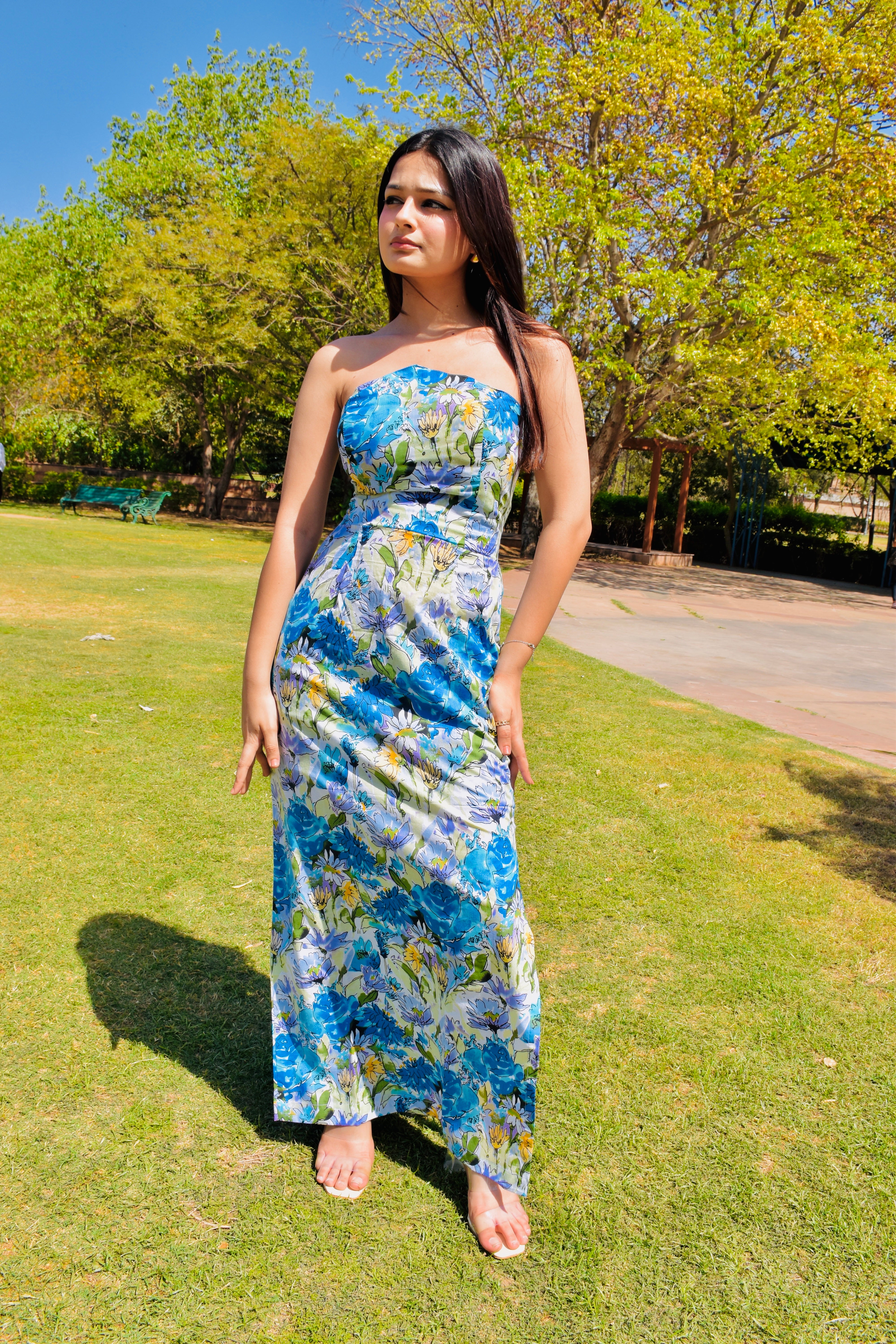 Blue Bloom Strapless Maxi