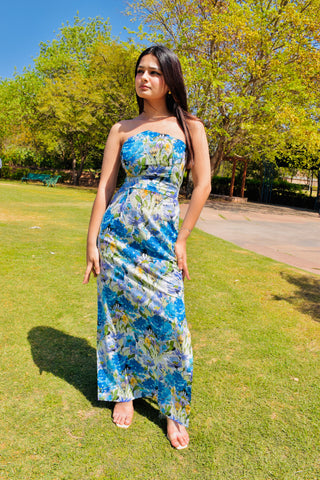 Blue Bloom Strapless Maxi