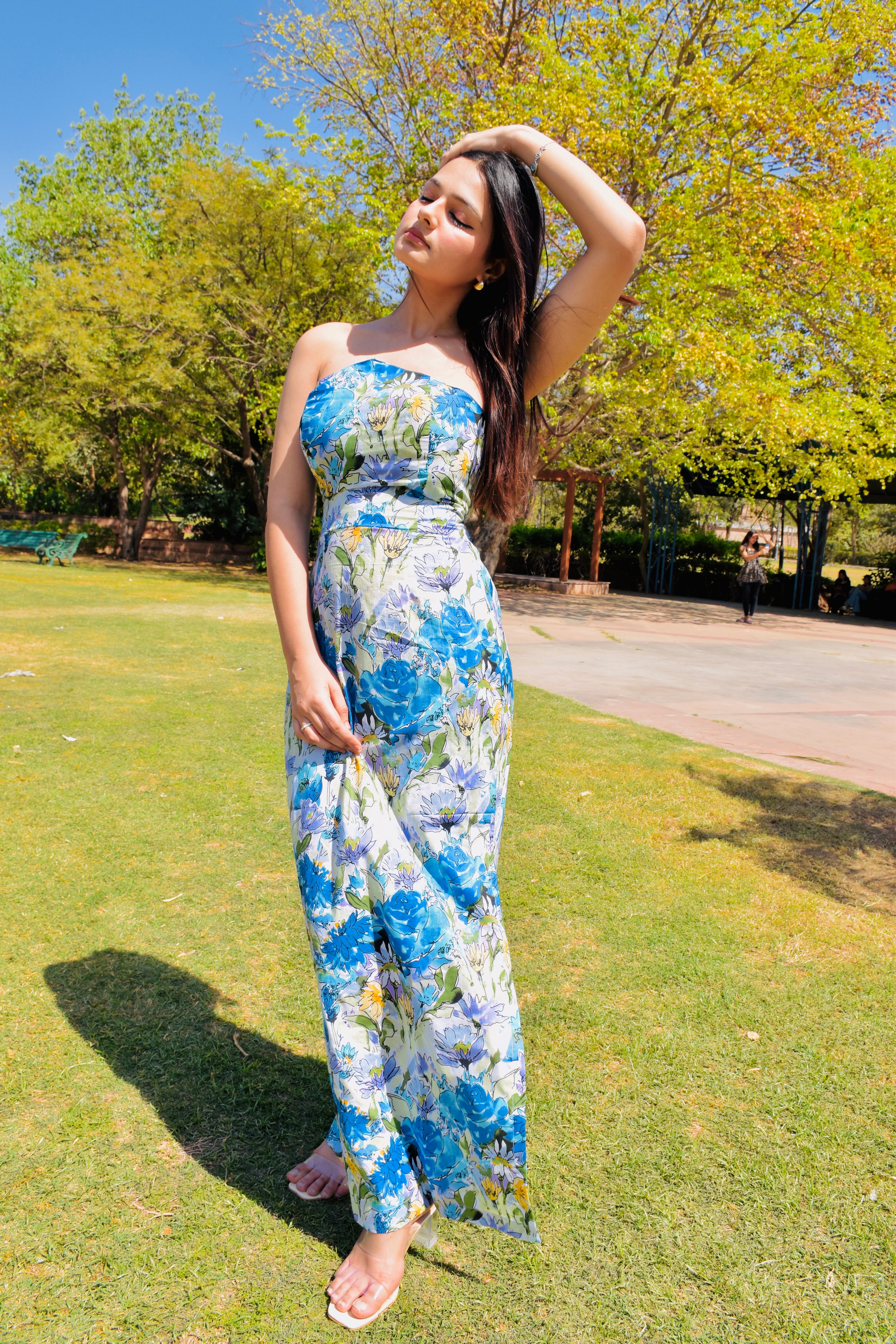 Blue Bloom Strapless Maxi