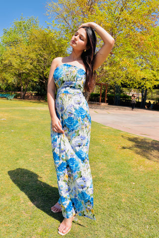 Blue Bloom Strapless Maxi