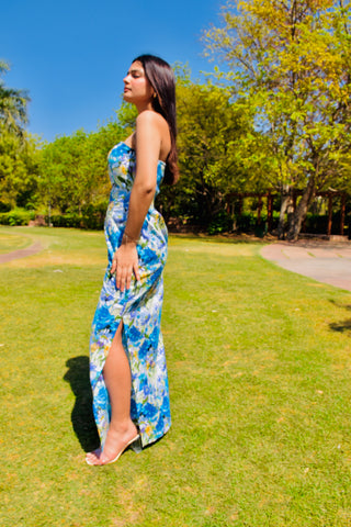 Blue Bloom Strapless Maxi