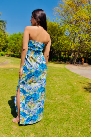 Blue Bloom Strapless Maxi