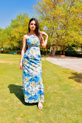 Blue Bloom Strapless Maxi