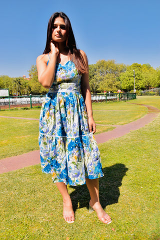 Blue Blossom Lace Trim Dress