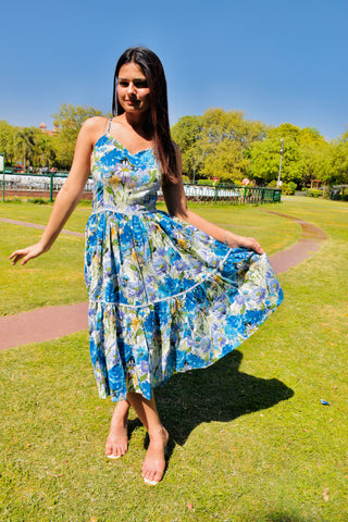 Blue Blossom Lace Trim Dress
