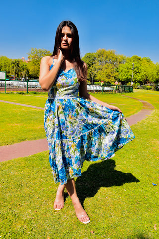 Blue Blossom Lace Trim Dress