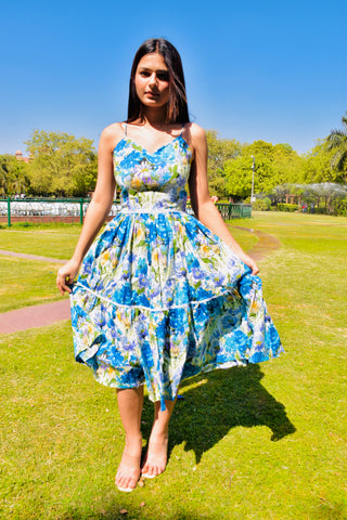 Blue Blossom Lace Trim Dress