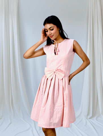 Blush Charm Pleated Cotton Bow Dress