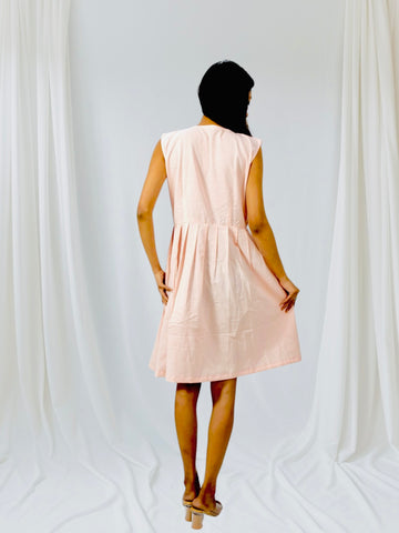 Blush Charm Pleated Cotton Bow Dress