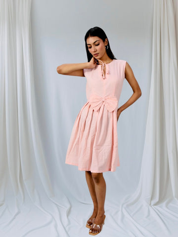 Blush Charm Pleated Cotton Bow Dress