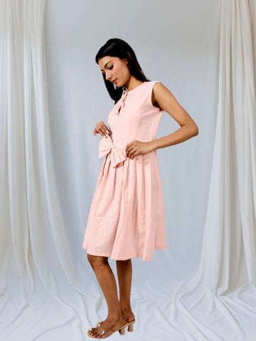Blush Charm Pleated Cotton Bow Dress