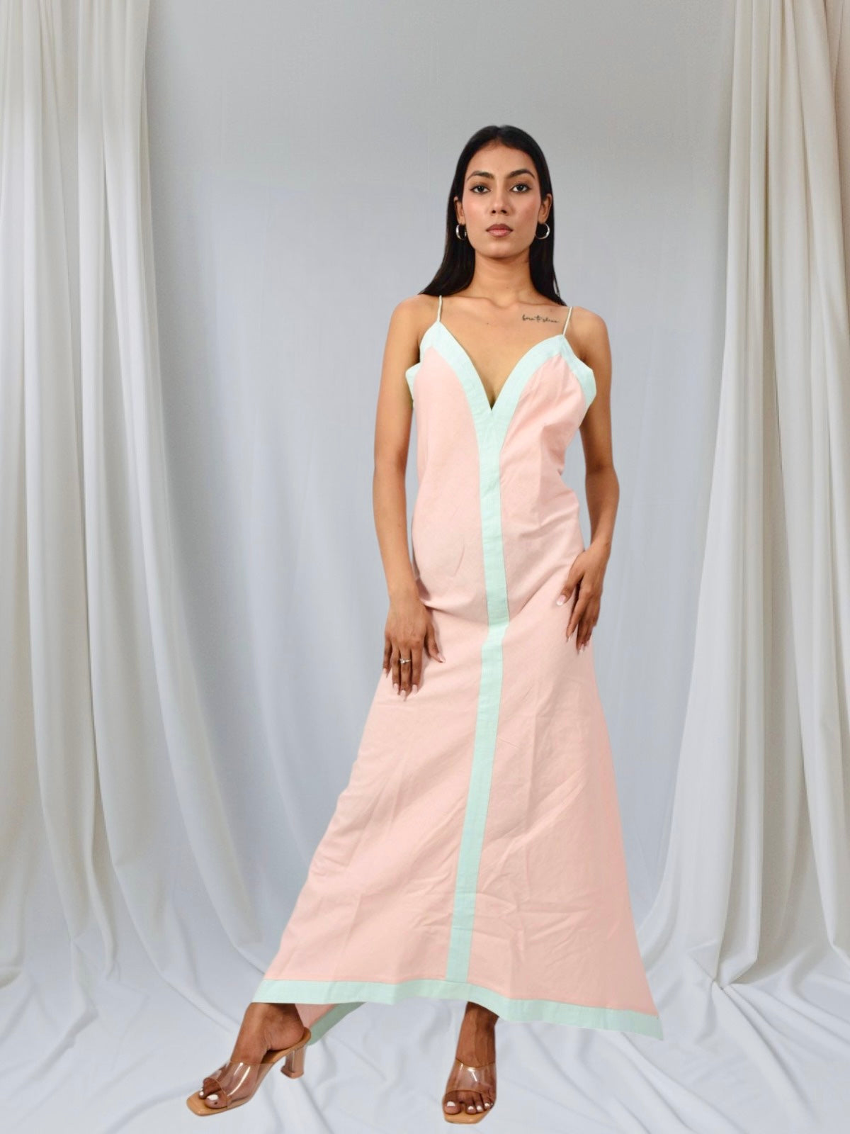Blush Mint Deep V Cotton Maxi Dress