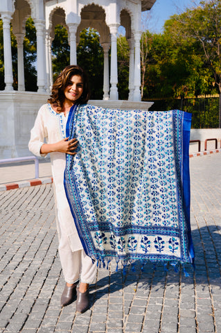 Elegant Ivory Cotton Khadi 3-Piece Embroidered Dress