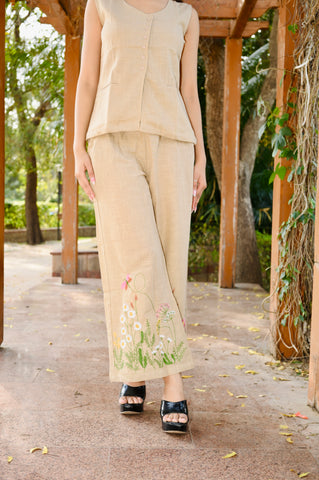 Handcrafted Cotton Khadi Co-Ord Set with Floral Embroidery