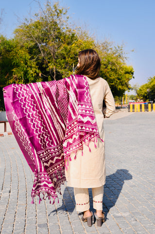 Handcrafted Cotton Khadi Embroidered 3-Piece Dress