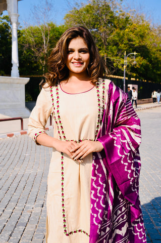 Handcrafted Cotton Khadi Embroidered 3-Piece Dress