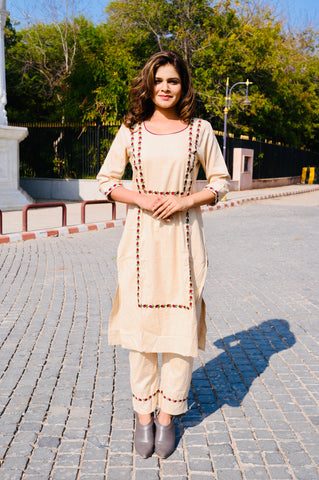 Handcrafted Cotton Khadi Embroidered 3-Piece Dress