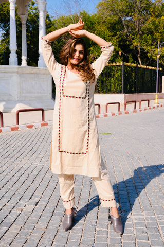 Handcrafted Cotton Khadi Embroidered 3-Piece Dress