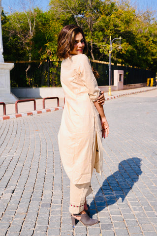 Handcrafted Cotton Khadi Embroidered 3-Piece Dress