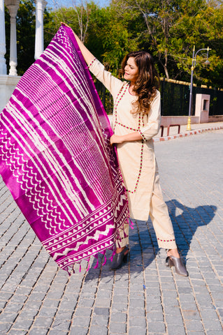 Handcrafted Cotton Khadi Embroidered 3-Piece Dress