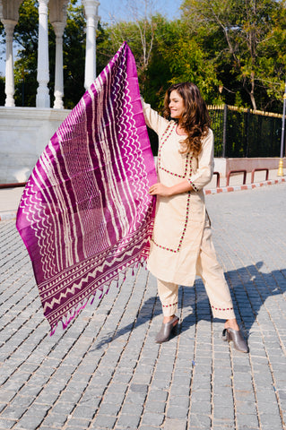 Handcrafted Cotton Khadi Embroidered 3-Piece Dress