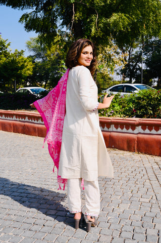 Cotton Khadi Embroidered 3-Piece Dress