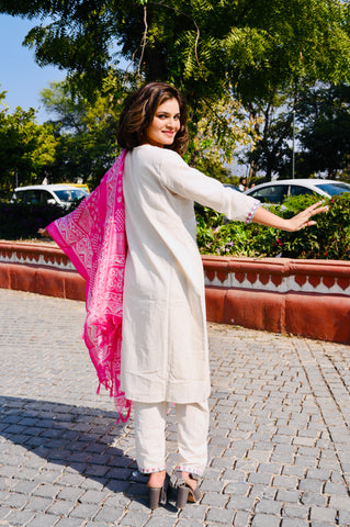 Cotton Khadi Embroidered 3-Piece Dress