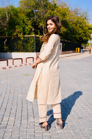 Handcrafted Cotton Khadi Embroidered 3-Piece Dress