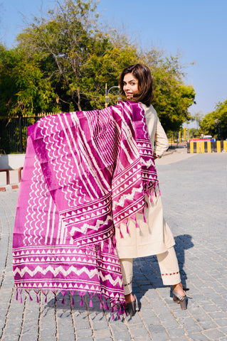 Handcrafted Cotton Khadi Embroidered 3-Piece Dress