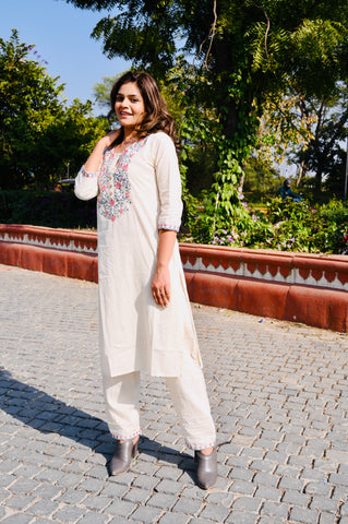 Cotton Khadi Embroidered 3-Piece Dress