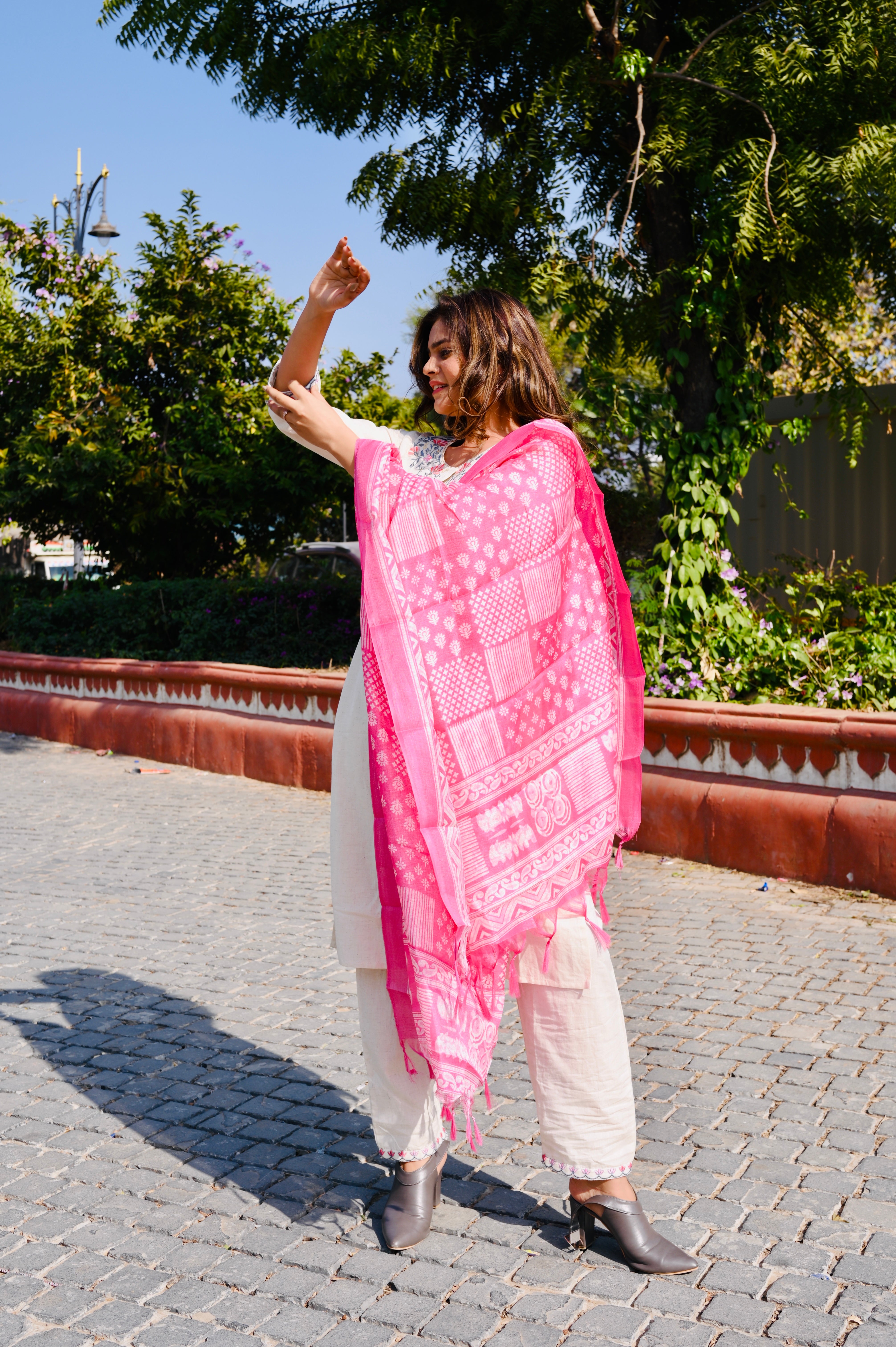 Cotton Khadi Embroidered 3-Piece Dress