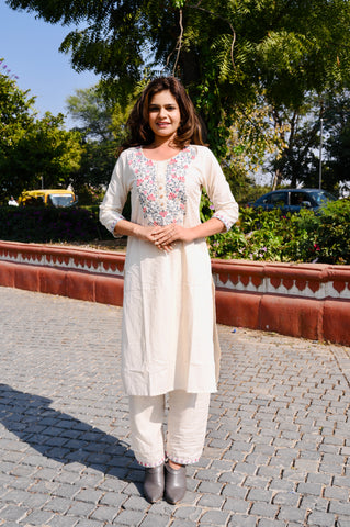 Cotton Khadi Embroidered 3-Piece Dress