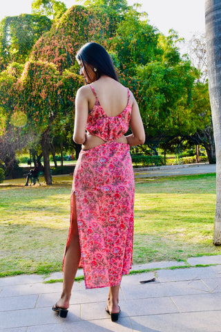 Rosy Bloom Cutout Dress