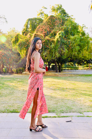 Rosy Bloom Cutout Dress