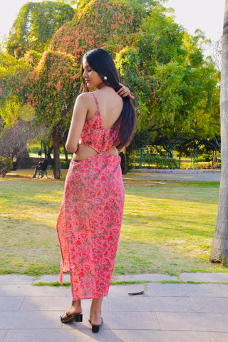 Rosy Bloom Cutout Dress