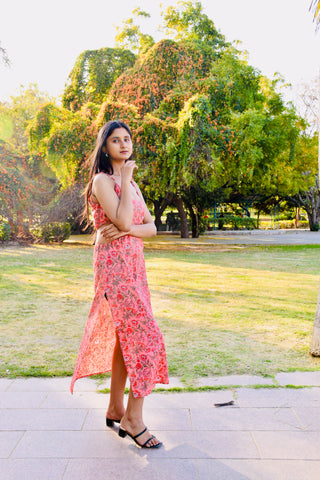 Rosy Bloom Cutout Dress