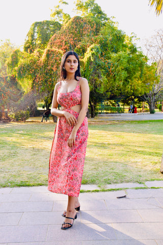 Rosy Bloom Cutout Dress