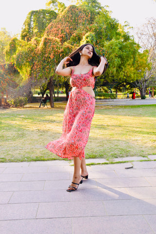 Rosy Bloom Cutout Dress