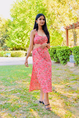Rosy Bloom Cutout Dress