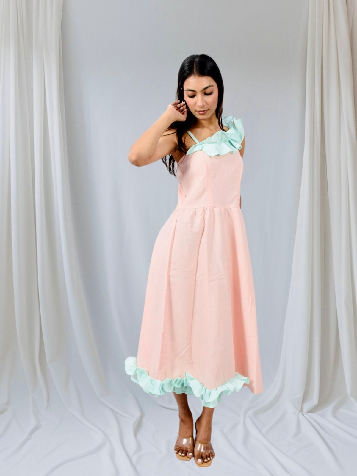 Blush Breeze Cotton Ruffle Midi Dress