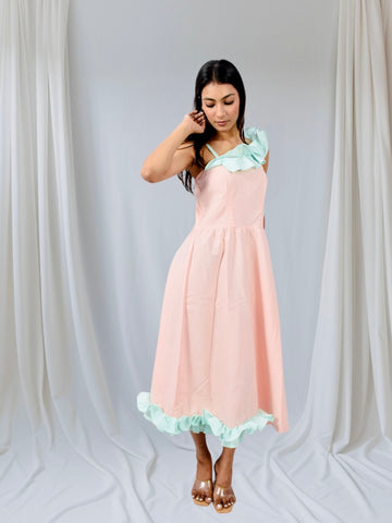 Blush Breeze Cotton Ruffle Midi Dress